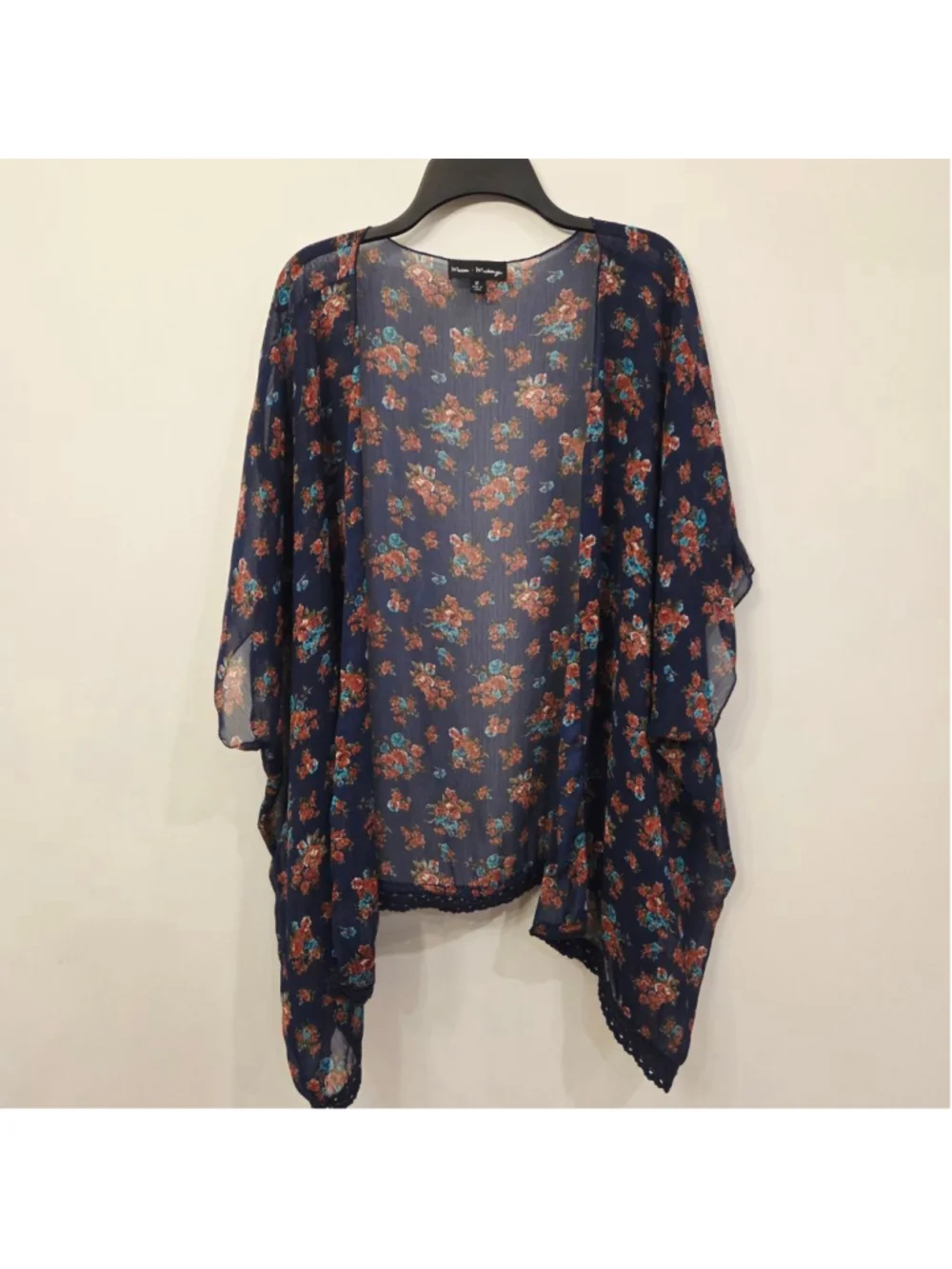 Women's Mason + Mackenzie Navy Floral Kimono swimsuit cover size Large